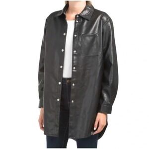 Bagatelle Collection Black Faux Leather Shacket‎ Snap Front Closure Jacket Sz L